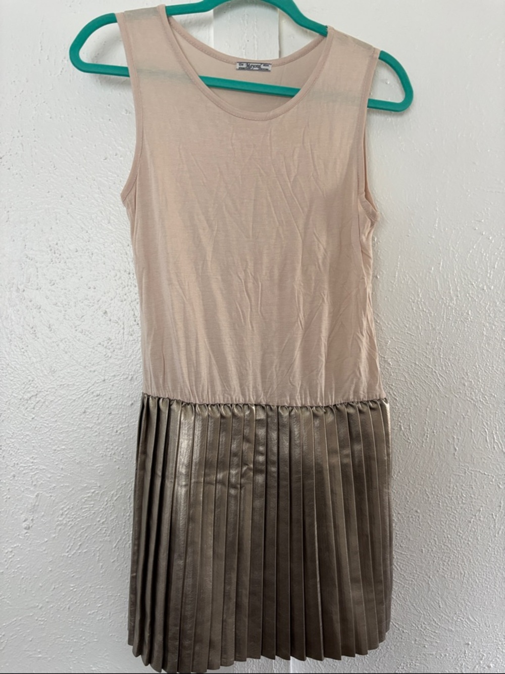 Mayoral Cream Knit Top with Metallic Gold Pleated Mini Skirt